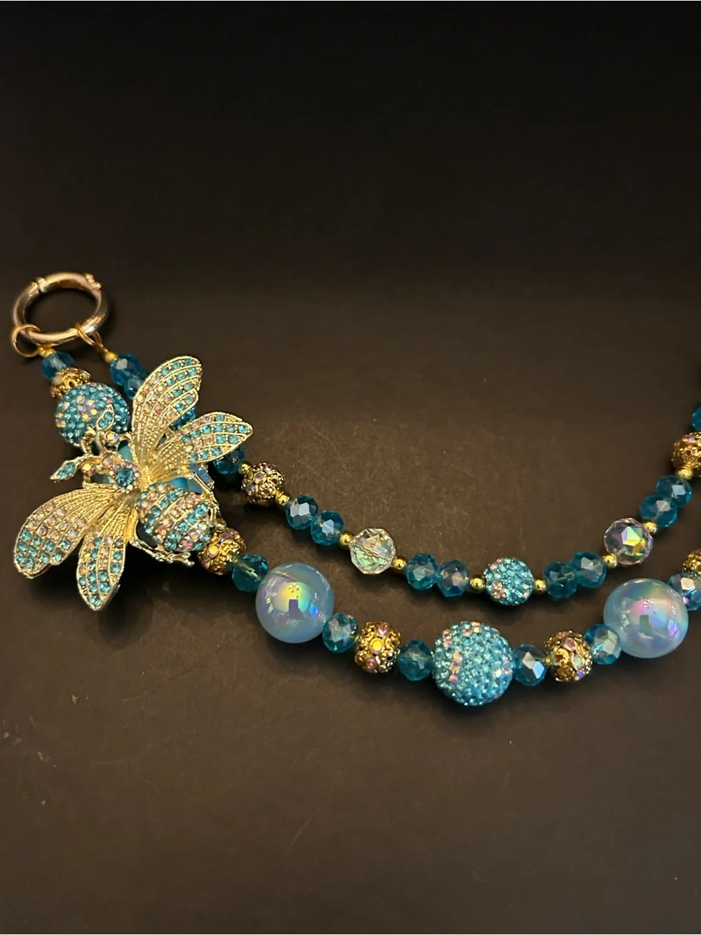 PREMIUM Bee Pendant Purse 👛 Bag Chain Necklace w/Turquoise Crystal Beads